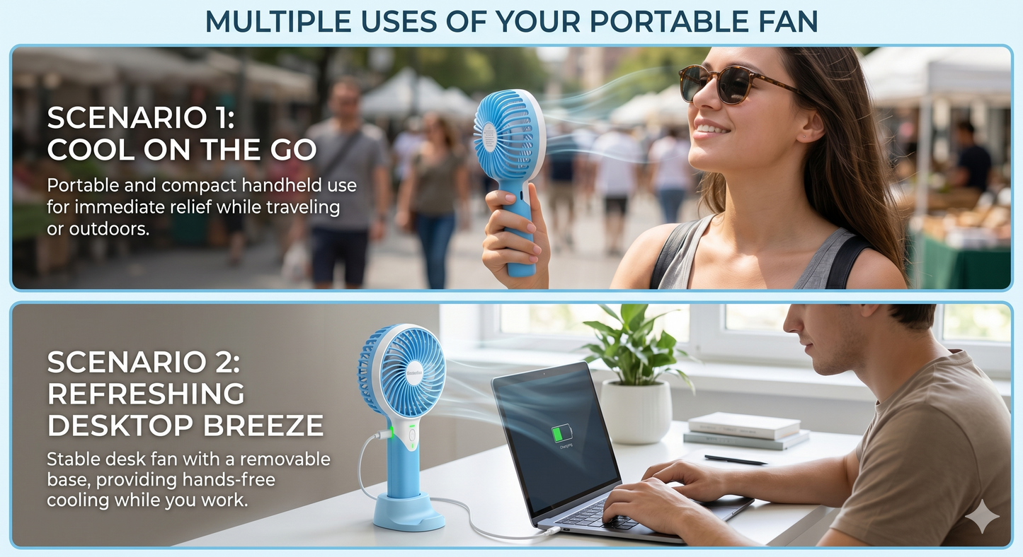 Portable USB Fan – Rechargeable Battery