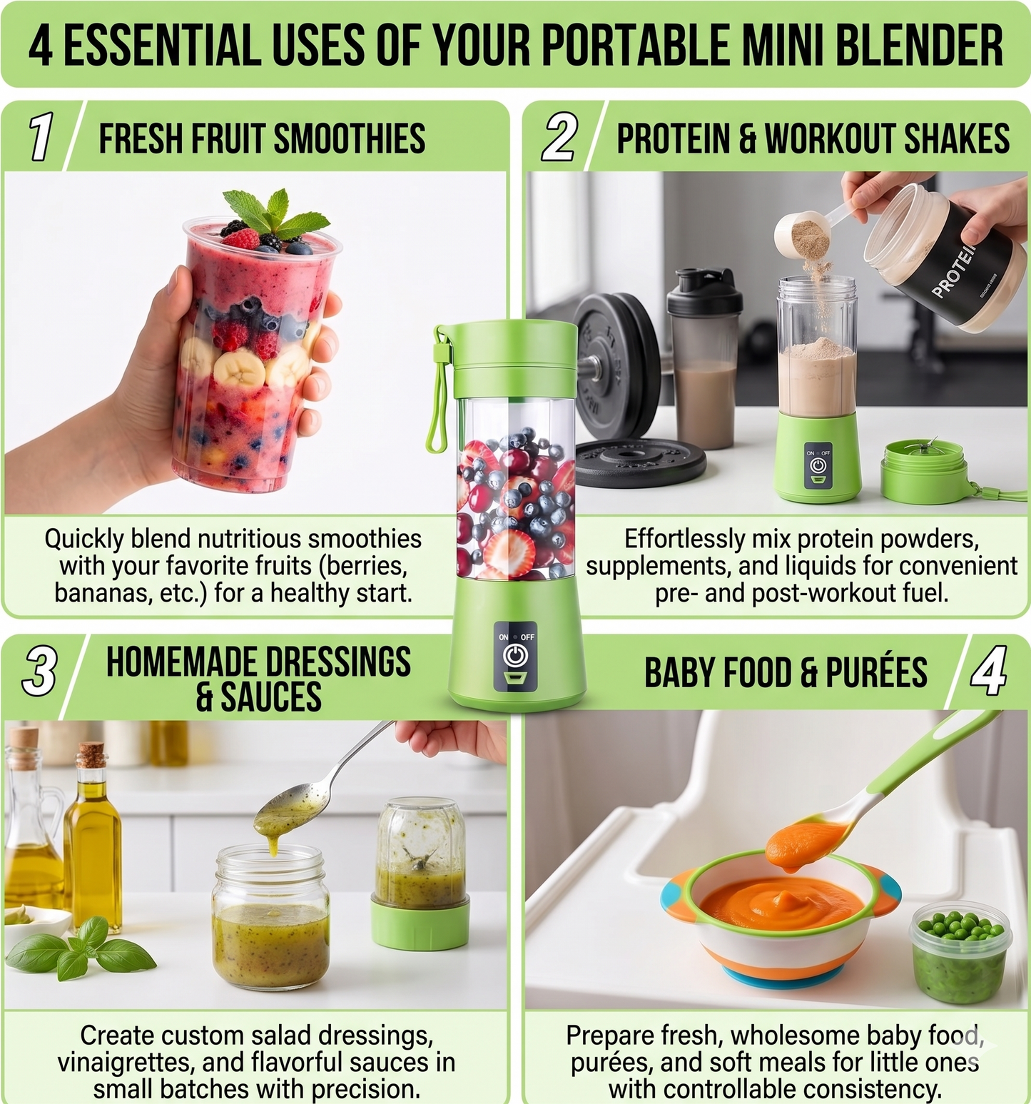 Mini Blender Fruit Mixer Machine Portable Electric Juicer grinder Cup 380ML Personal Blender USB Rechargeable Fruit Blender Juicer Mixer for Home Office Outdoor (MULTI) (PLASTIC)
