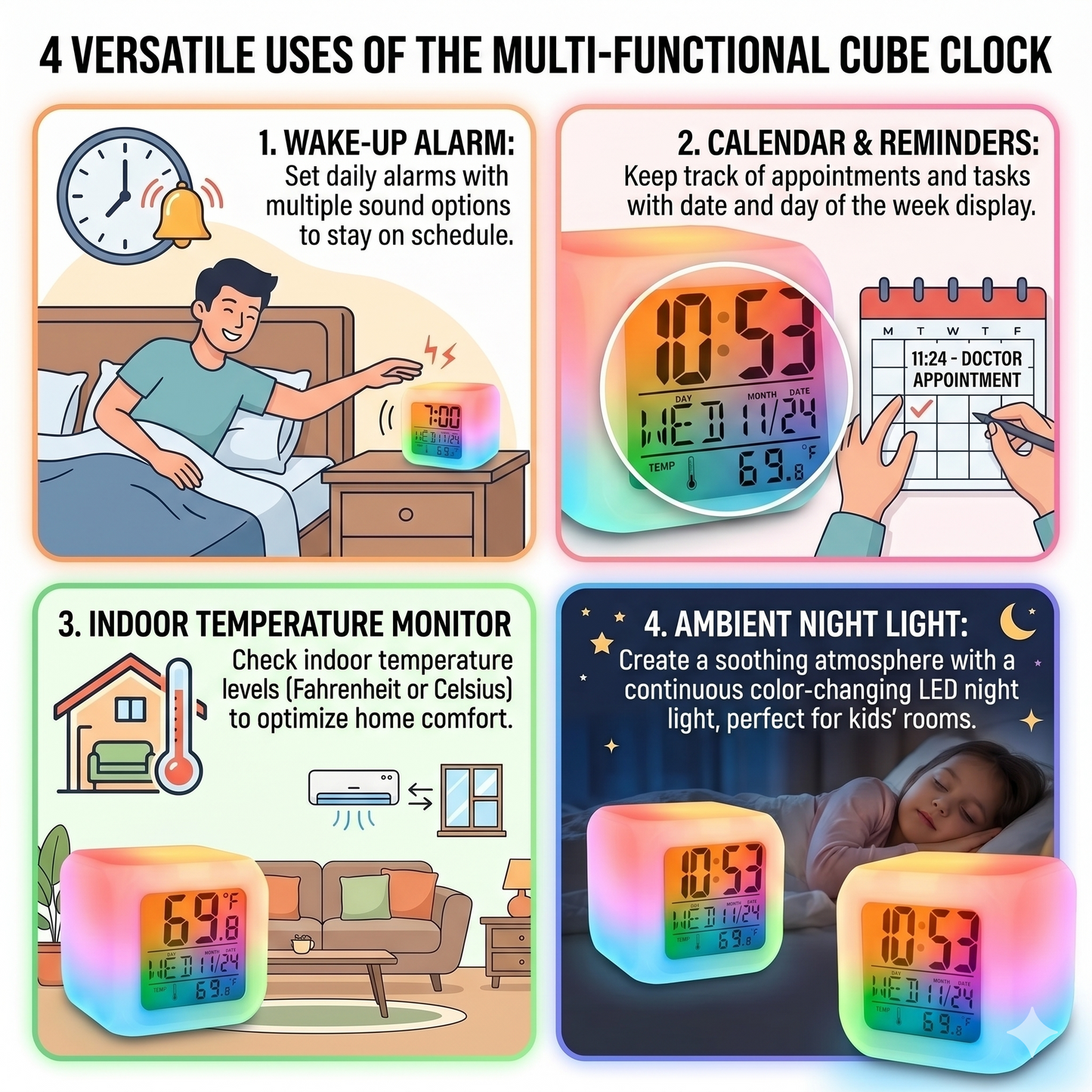Plastic Changing Multicolour Clock