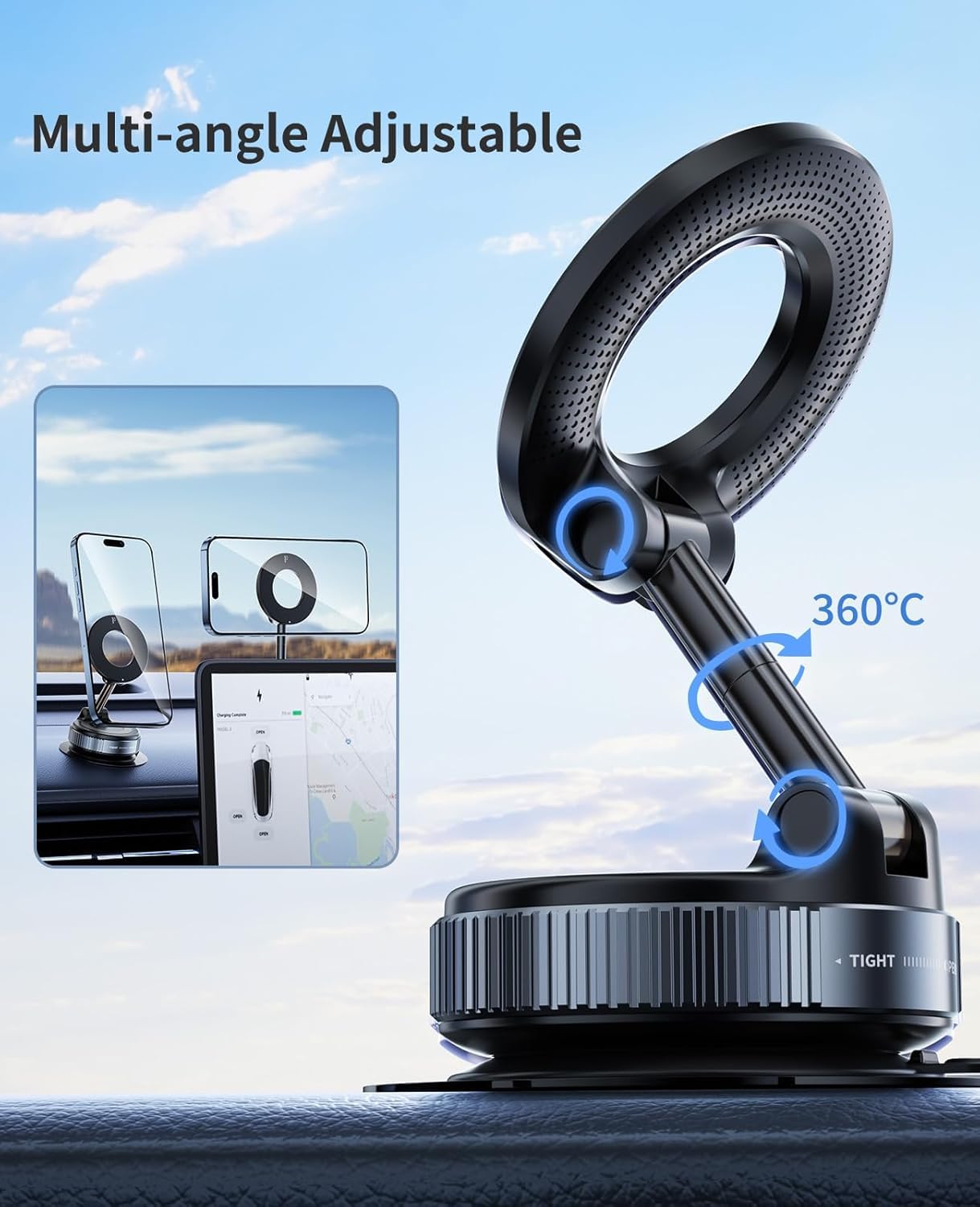 Vaccum Magnetic Phones Holder, Magnetic Car Phone Mount, Hands-Free Suction Cup Phones Holder for Car/Gym/Mirror/Shower, Car Mount Compatible with All Mobile (Extended)