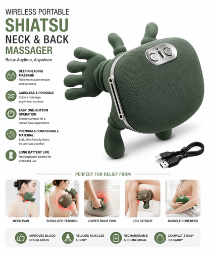 Shiatsu Neck & Back Massager – Cordless Deep Tissue Relief