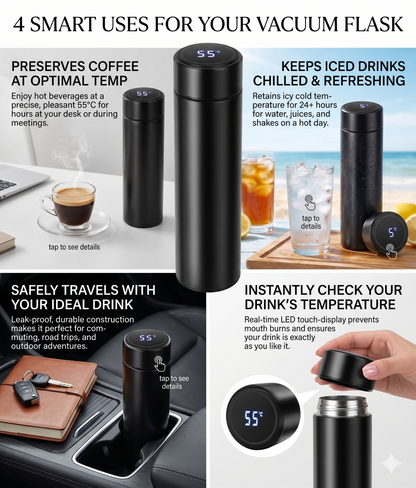Stainless Steel Vacuum Flask – 500ml Temperature Bottle, Hot & Cold