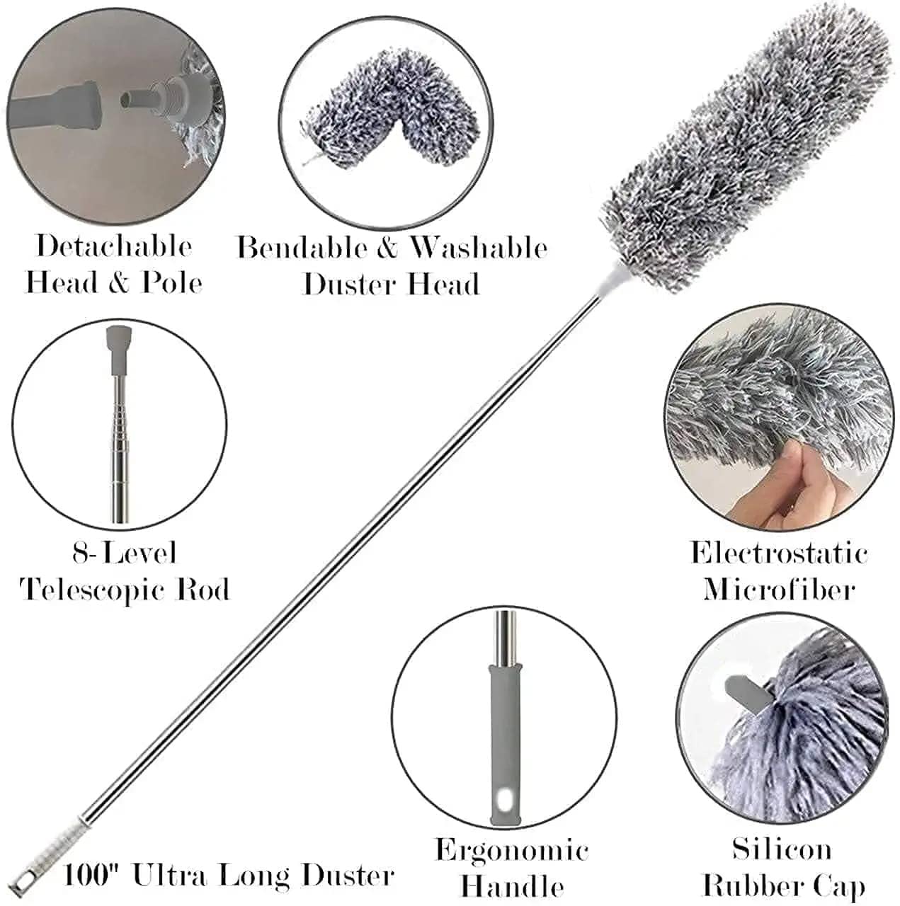 Microfiber Duster with Extendable Steel Pole – Reach Every Corner