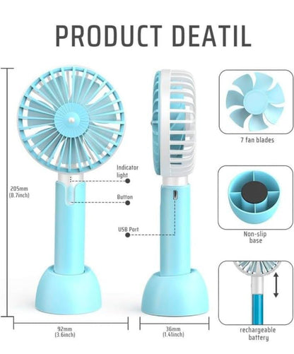Portable USB Fan – Rechargeable Battery, Silent & Compact