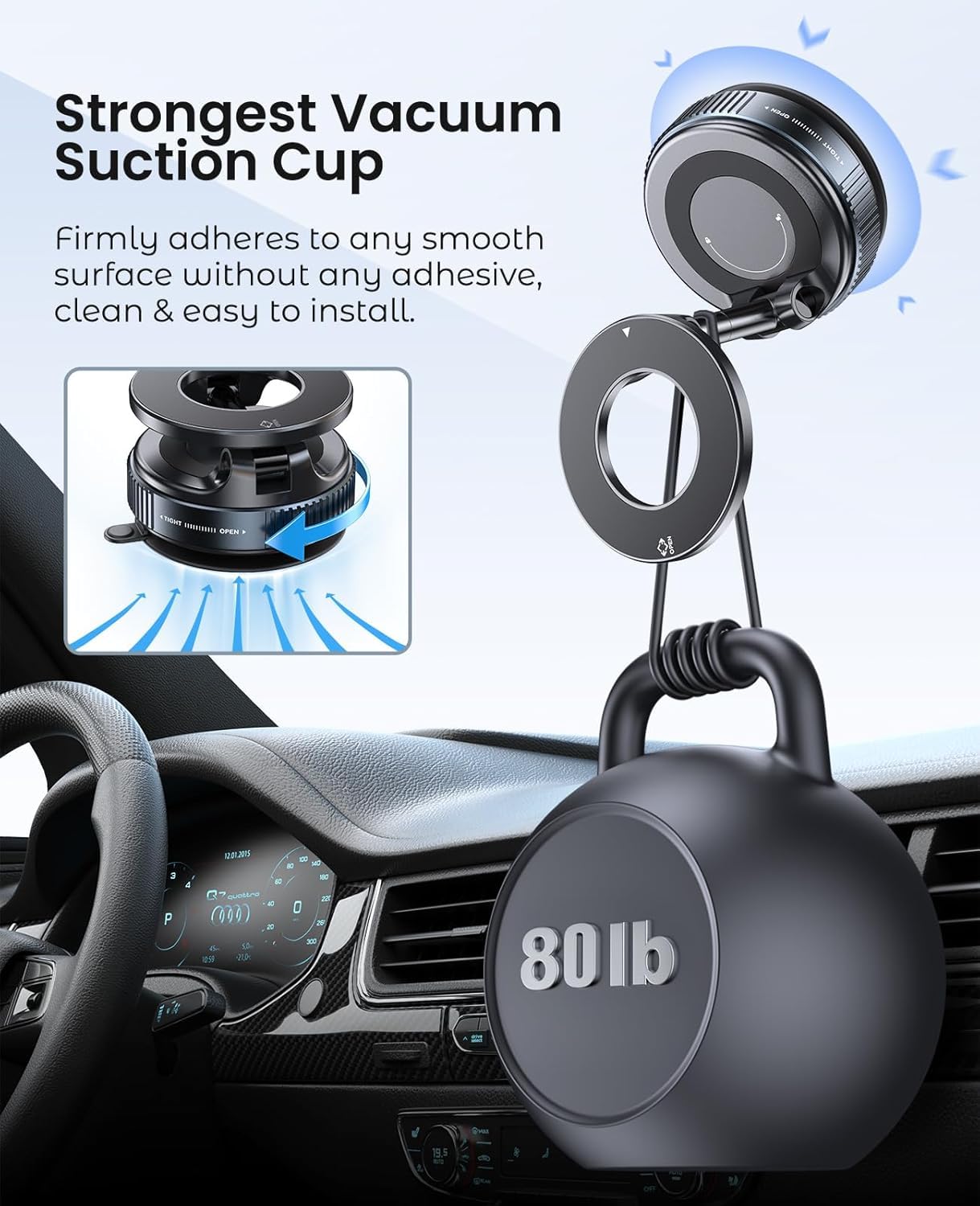 Vaccum Magnetic Phones Holder, Magnetic Car Phone Mount, Hands-Free Suction Cup Phones Holder for Car/Gym/Mirror/Shower, Car Mount Compatible with All Mobile (Extended)