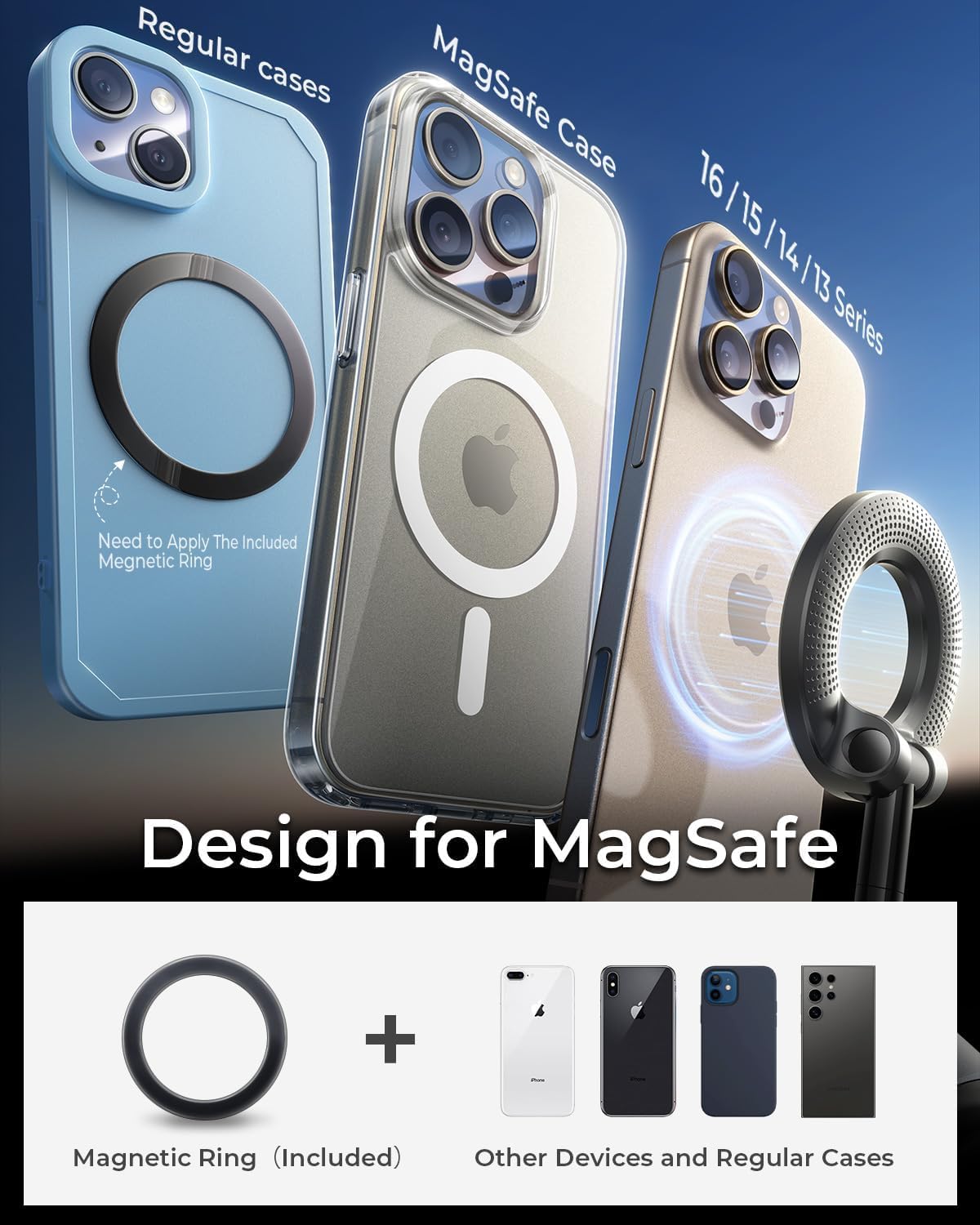 Vaccum Magnetic Phones Holder, Magnetic Car Phone Mount, Hands-Free Suction Cup Phones Holder for Car/Gym/Mirror/Shower, Car Mount Compatible with All Mobile (Extended)