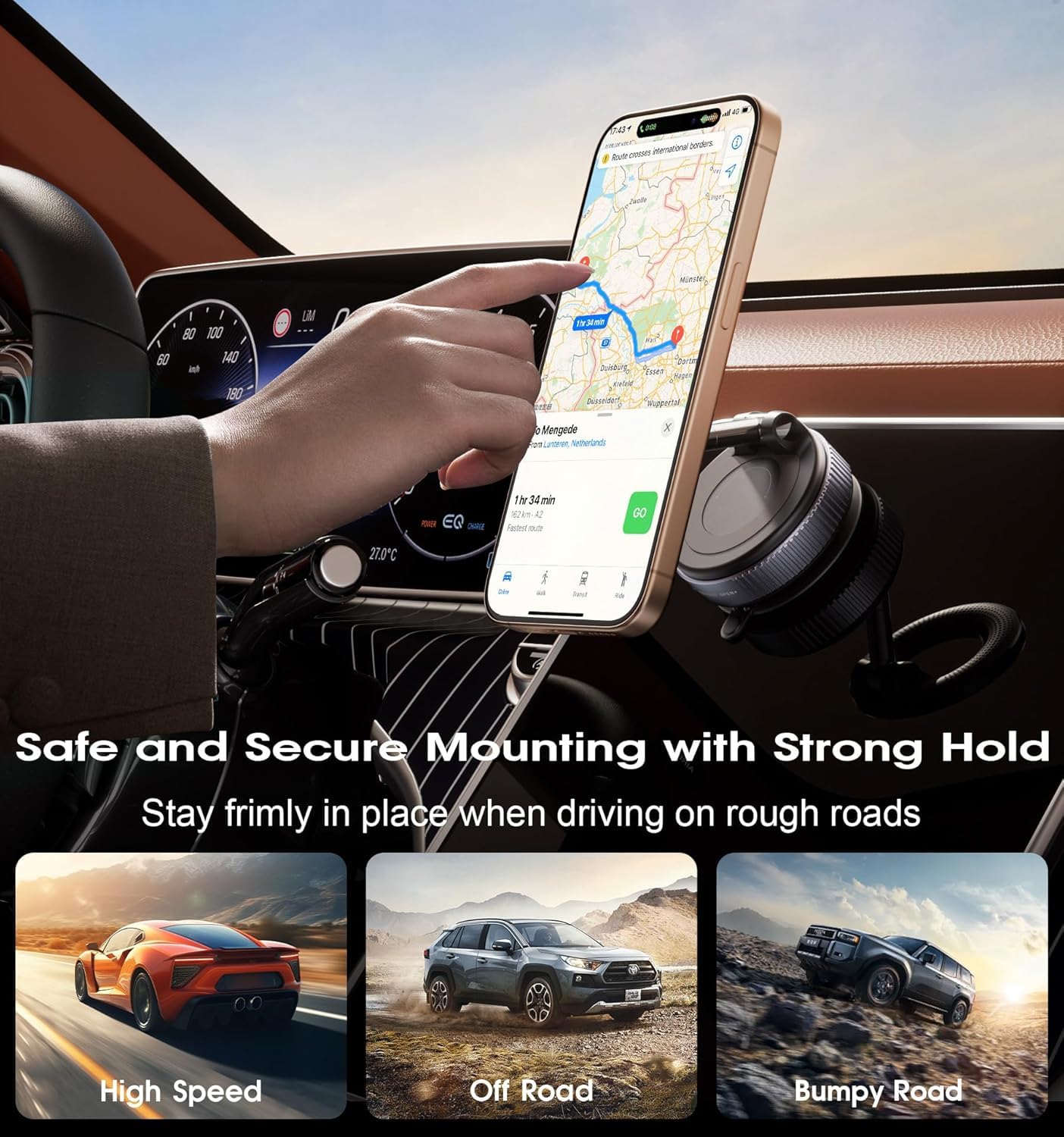 Vaccum Magnetic Phones Holder, Magnetic Car Phone Mount, Hands-Free Suction Cup Phones Holder for Car/Gym/Mirror/Shower, Car Mount Compatible with All Mobile (Extended)
