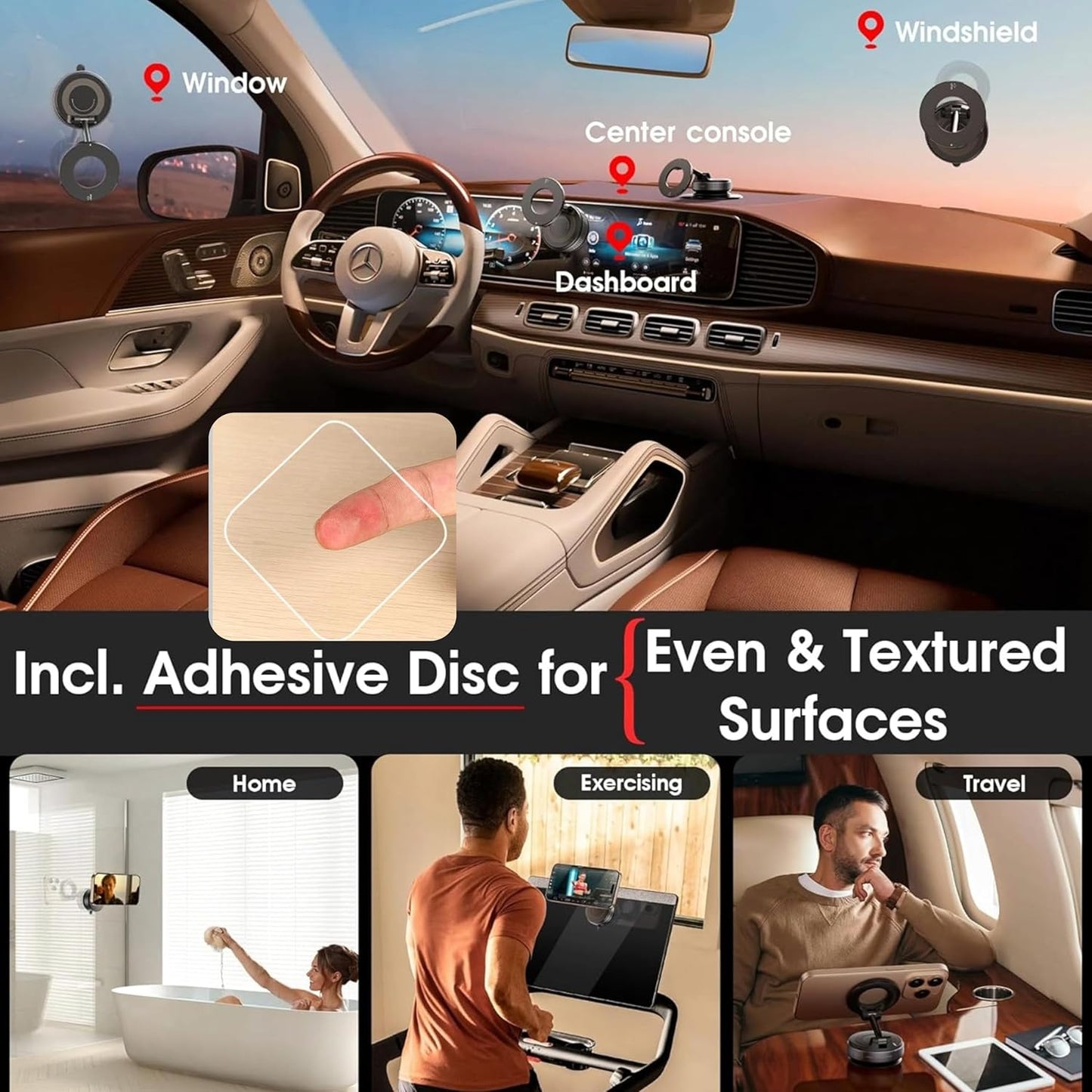 Vaccum Magnetic Phones Holder, Magnetic Car Phone Mount, Hands-Free Suction Cup Phones Holder for Car/Gym/Mirror/Shower, Car Mount Compatible with All Mobile (Extended)